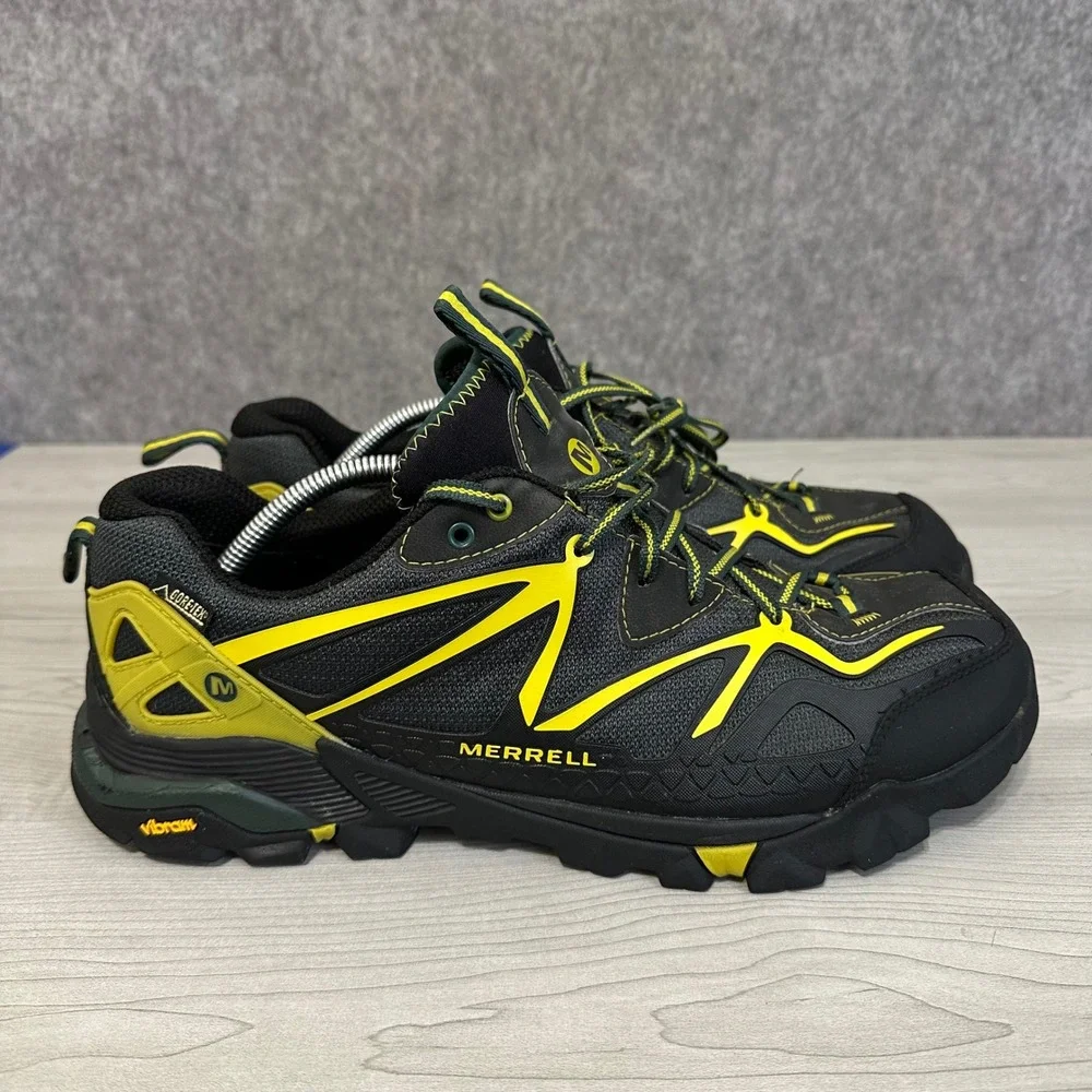 Merrell Capra Sport GTX Mens 12 Black Yellow Gore-Tex Hiking Shoes Vibram